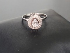Sterling Silver 925 Pear Baguette Halo Ring Size 9.75 Signed RJ 3.51 grams