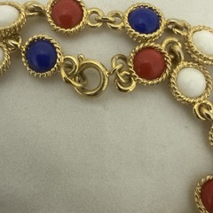 Vintage Red White Blue Goldtone Necklace