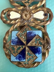 Antique French Brass Enamel Belt Buckle 2.75 “. Art Deco