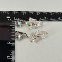 Vintage AB Crystal Glam Cha Cha Beaded Clip On Dangle Drop Earrings