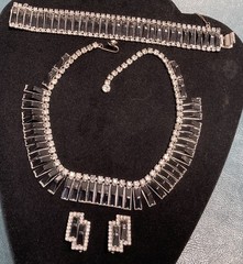 Kramer of NY Vintage Black Lucite? Clear Rhinestone Modernist Parure Set