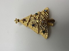 Vintage Gold Christmas Tree Brooch Multi Colored Rhinestone 4.5cm BB15