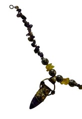 Crystal Necklace Amethyst Amber Color Unk Origin Huge Swing Pendant Handcrafted