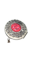 Antique Opening Locket Pendant Silver Tone Red Stone Holds Two Photos Classic 1.
