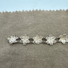 Vintage Filigree Silver Tone Flower Floral 6.5” Bracelet Jewelry