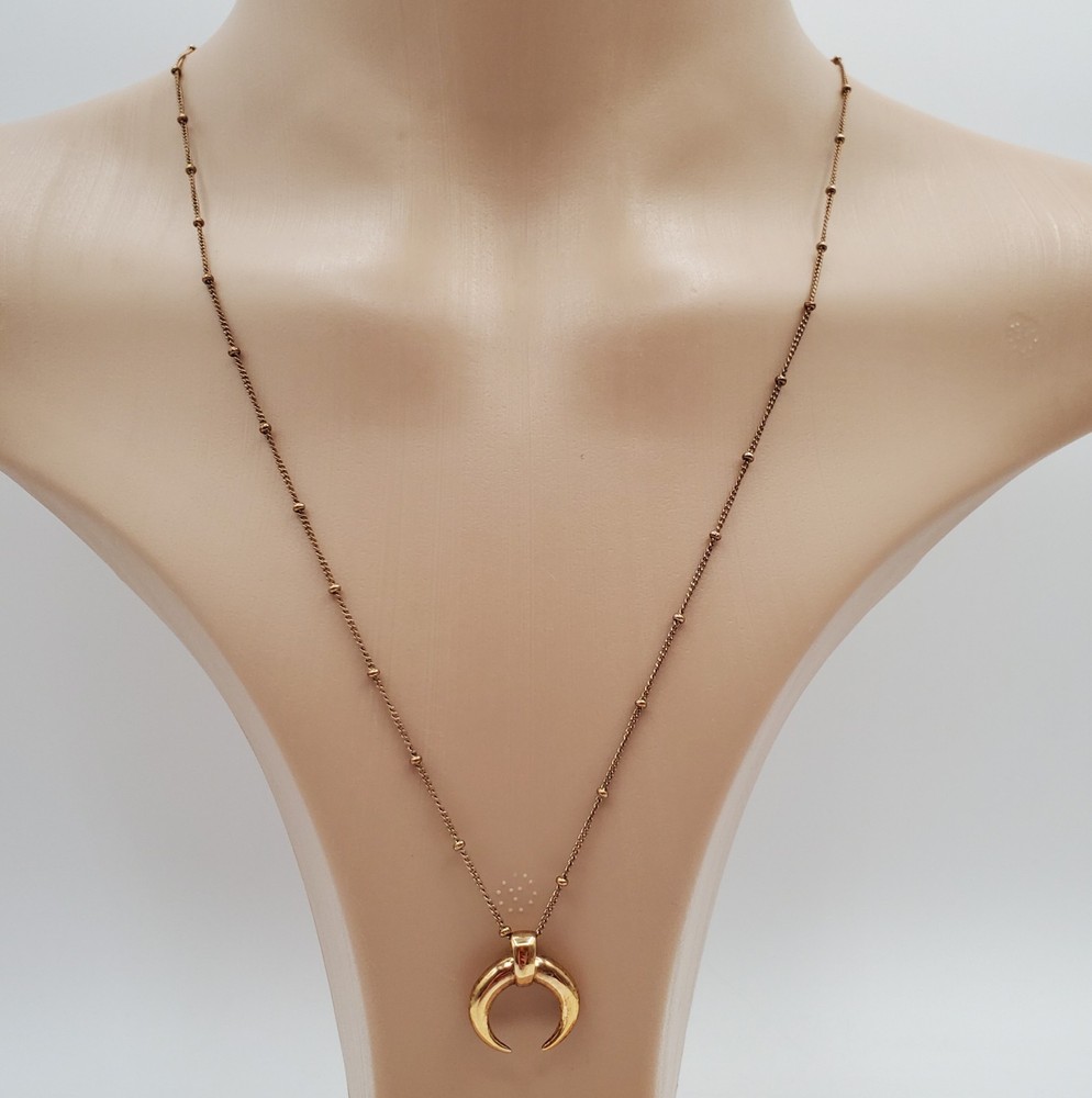 VTG 925 Vermeil Crescent Horn Pendant Necklace 22in Sterling Silver Bead Chain