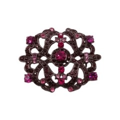 Vintage Style Purple Red Rhinestone Brooch Gunmetal Filigree Pin 2 By 1 1/2 In