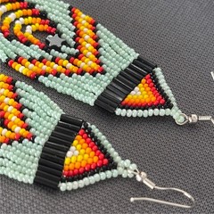 Tribal Earrings Seed Bead Handmade Multicolor Native American Boho Dangle 3” USA