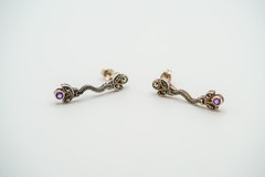 Vintage Sterling Silver Amethyst Marcastie Flower Dangle Earrings 3cm JB39