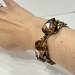 Rodrigo Otazu Orange Yellow Brown Rhinestone Double Chain Bracelet Signed RARE