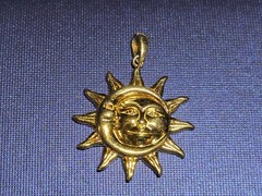 Vintage 925 Sterling Gold Vermeil Sun and Crescent Moon Pendant 1″