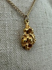 Vintage Ronte of Hollywood Gold Nugget Pendant Necklace Card 24K GP 1970s 1980s