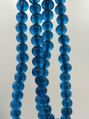 Vintage Cobalt Blue Transparent Glass Round Bead Necklace 14in 10mm King Bead