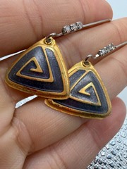 Vintage Earrings Berebi Triangle Maze Goldtone Threader Dangle Signed