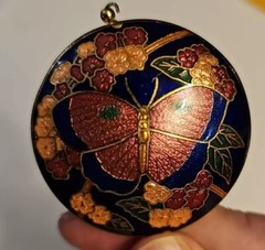Vintage cloisonne butterfly Pendant And Tassel Almost 2 Inches