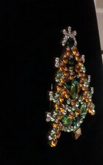 Vintage Bijoux MG Jeweled Czech Christmas Tree Brooch Rare Beautiful