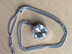 VINTAGE LARGE ROCK CRYSTAL COLORLESS WHITE QUARTZ PENDANT NECKLACE STERLING SLVR