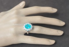 Vintage 18K White Gold Engagement Ring 4.02ct. Neon Blue Tourmaline Oval Shape