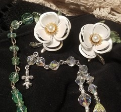 Vendome Jewelry Set, 2 Necklaces, Australian Crystal, Earrings, Bracelet, Green
