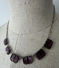 Antique Art Deco Purple Molded Glass Rivière Necklace – 17” – Silver Clasp