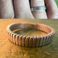 Vintage 925 Sterling Silver Ribbed Slightly Flexible Band Ring Modernist 8.25
