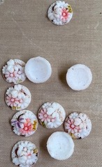 10 Antique Floral Milk Glass Cabochons Pink White Flower Jewelry Making NOS Lot