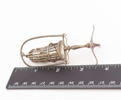 925 Sterling Silver Vintage Decorative Piece Hanging Bird Cage & Parrot TR4093