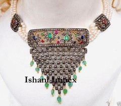 Necklace Natural Rosecut Diamond , Emerald Ruby Sapphire 925 Sterling Silver
