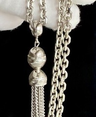 Vintage Kramer Necklace Silver Tone 20in Plus 3.5in Tassel Oval Link Chain 40.2g