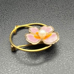 Creed 12K Gold Filled & Sterling Enamel Flower Brooch Mid Century Pearl Pin