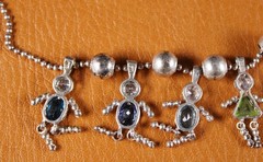 5 Children with Dancing Arms Legs Beaded Birthstone Necklace Sterling Silver 23″