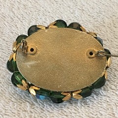 Vintage Brooch AB Crystal / Glass Beads Faceted Heavy Blues & Greens Sparkly