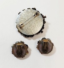 Vintage Brown Crystal Rivoli Beads Brown Rhinestone Cluster Brooch & Earrings