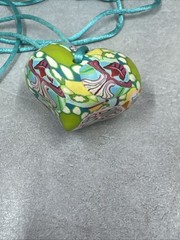 Vintage Billie Beads Hand Crafted Polymer Clay Heart Love Pendant on Silk Cord