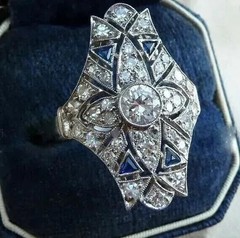 Vintage Art Deco Style Round Cut Lab Created Diamond 925 Silver Wedding Ring