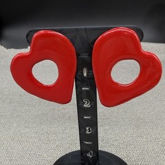 Vintage Earrings 80s Y2k Acrylic Red Hearts Pierced 2 Inches