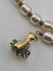 Vintage 1950’s Miriam Haskell Glass Pearl Necklace/ Chocker Rhinestone Pendant