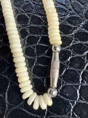 VTG Necklace Natural Carved Bovine Bone Silvertone Barrel Clasp 30” Handcrafted