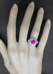 Vintage 14k White Gold Engagement Ring 2.92CT. Gem Pink Sapphire Round Cut