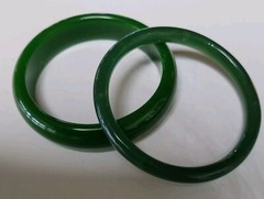 Vintage 2 X 62mm Tubular Jade Look Green Glass Bangle 82 Grams