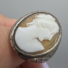 Vintage 925 Sterling Silver Shell Cameo Ring Hand‑Carved Portrait Sz 10.75