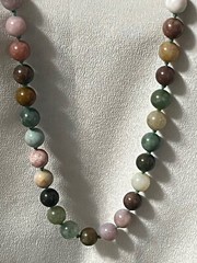 1980’s hand knotted green multicolored agate beads no clasp 33 in necklace