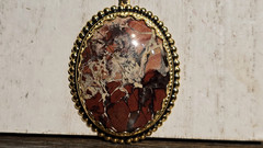 Vintage Large 2 inch Red Jasper Pendant Necklace Gold Tone w 24 inch Chain