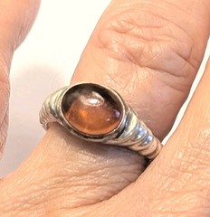 Vintage Designer Signed LS Sterling Silver Genuine Amber Size 8.5 Ring