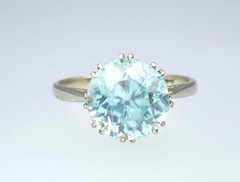 Antique Art Deco 18K Gold 5.4ct Old Cut Blue Zircon Solitaire Engagement Ring 6