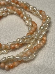 ESTATE TWISTED 3 GENUINE CORAL ORANGE AND PEARL NECKLACE SILVER TONE 16”