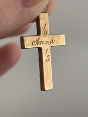 ATQ 1915 Rose Gold Filled Cross Pendant Yellow Gold Flower Accents 1.25″ ANNA