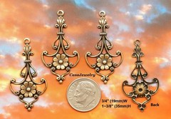 #0050 ANTIQUED GOLD FILIGREE + FLORAL W/TOP HANG RING – 6 Pc Lot