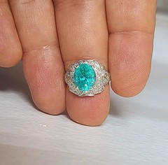 Vintage Filigree Platinum Engagement Ring 4.10ct. Blue Neon Tourmaline Oval Cut