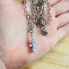 High IntenCity Charm it Necklace Seahorse pink Pastels Silver Tone Y2K 18″